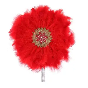 Wholesale wedding Bride and Bridesmaid Hand Fan Craft Color Large Round Feather Fan
