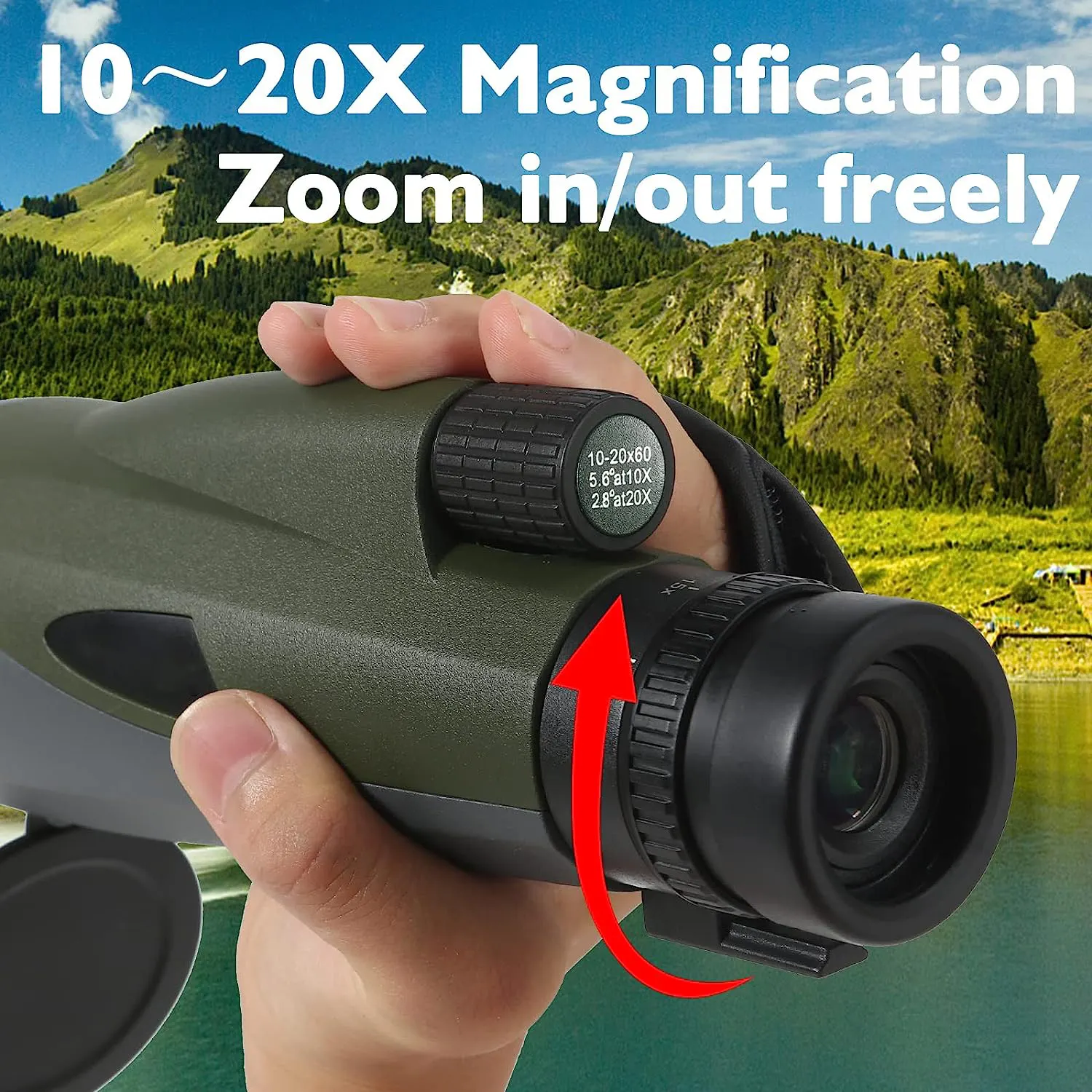 Potente portátil HD de alta potencia 10-20X60 adaptador para teléfono inteligente Zoom telescopio Monocular para concierto observación de aves y vida silvestre