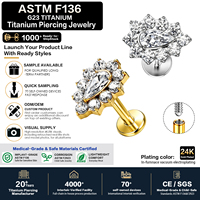 Boucles d'oreilles labret hypoallergéniques en titane ASTM F136 avec zircon et placage or 24 carats pour mariage, fiançailles, cadeaux pour femme