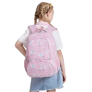 Sac à dos pour filles sacs d'école enfants garçons filles sac à dos avec de nombreuses poches extérieures arc-en-ciel voiture cygne dessin animé sacs à dos