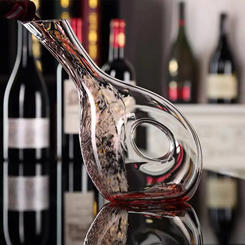 Decantador de copa de vino de cristal transparente, juego de decantador de cristal en forma de O, decantador de vino de cristal