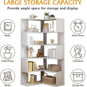 Giá sách góc hình chữ L 6 Tầng-Tủ Sách Tự Do bằng gỗ cao 66 "với kệ mở đơn vị màu trắng - Product Image 5