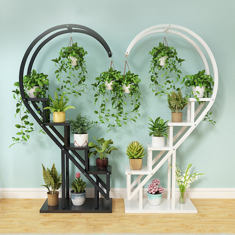 Soportes de Metal multicapa para plantas, estante de hierro forjado para flores en forma de corazón