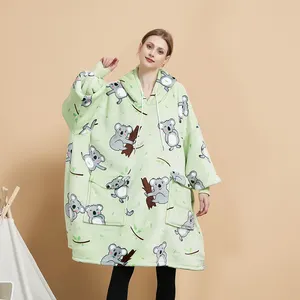 Koala Design Printing Hoodie Blanket Adult Kids Toddler Wearable Blanket With 2 Big Pockets