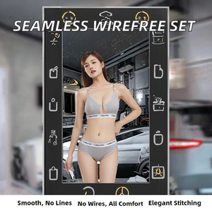 Detachable Padded Cup Cover <b>Thong</b> Set Breathable Low-Rise Wire Free Seamless Letter Pattern Embroidery Adjusted-straps <b>Women's</b> - Product Image 2