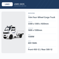 Camion électrique de fret à quatre roues de 1,6 m avec benne latérale rabattable, moteur 1500 W, cabine fermée avec porte