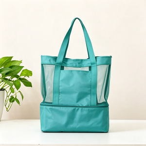 Hot Selling Waterproof 15L Foldable Beach <b>Bag</b> Soft Cooler Top Zipper Double-layer Large Capacity Insulated Mesh Tote <b>Bag</b> Food - Product Image 1