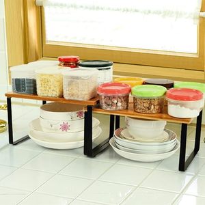 <strong>Shelf</strong> <strong>Cupboard</strong> <strong>Shelf</strong> <strong>Organiser</strong>, Stackable Set of 2 Bamboo Spice Rack - Product Image 2