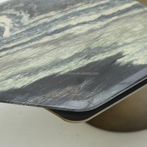 Mesa auxiliar de estilo moderno nórdico, mesa de centro rústica de acero inoxidable de mármol natural dorado para sala de estar, muebles para el hogar, hierro - Product Image 4