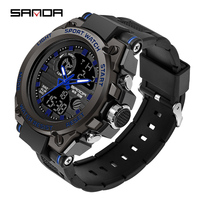 Reloj de Pulsera Sanda 739 para Hombre, Marca Original de Moda, Relojes de Cuarzo Resistentes al Agua, Relojes Digitales LED con Doble Pantalla