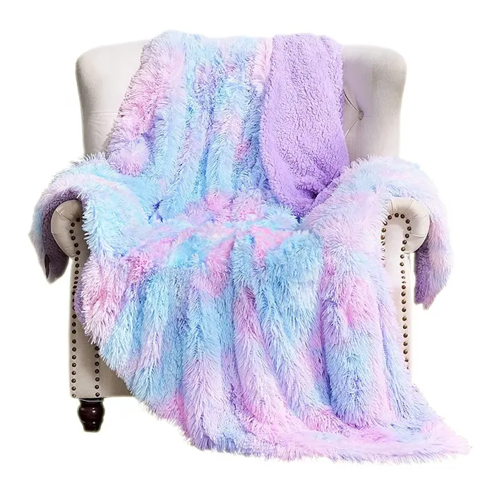 Super soft premium rainbow luxury blanket faux fur sherpa throw blanket