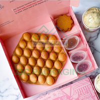 Caja de embalaje de soporte de gofres de burbujas de papel rosa de cartón de grado alimenticio ecológico Mini caja de gofres de embalaje de panqueques