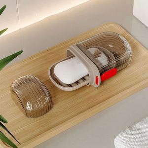 Conteneur à savon portable en plastique avec couvercle, idéal pour les voyages, ensemble de salle de bain, plateau de drainage et porte-savon - Product Image 1