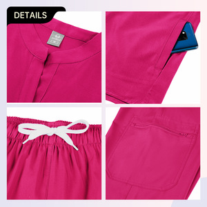 Women Sleeveless Scrub Suit Set Moisture Wicking Hospital Uniforms Split Design Pink M Size - Product Image 1