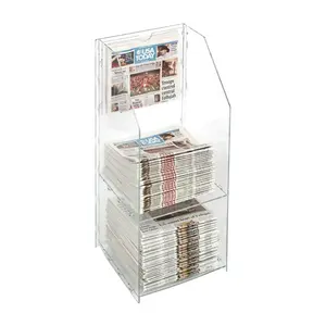 Estante de soporte de periódico de acrílico transparente personalizado de fábrica para biblioteca