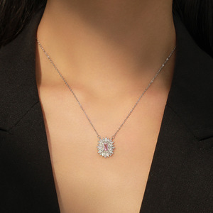 Parure de bijoux 2 pièces en zircon rose baguette, collier halo soleil et boucles d'oreilles clous, pour femme, mariage et soirée - Product Image 6