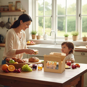 Boîtes à pâtisserie marron à fenêtre en carton alimentaire, style rustique, avec poignées, pour <span class=keywords><strong>donuts</strong></span> et pain faits maison - Product Image 5