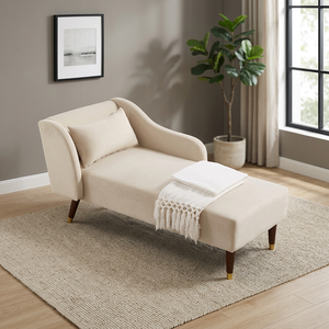 Sofá Cama Chaise Longue de Terciopelo Ecológico Moderno con Patas Cónicas, Respaldo Acolchado y Estructura de Madera de Mango Sólida para Sala de Estar y Dormitorio - Product Image 5
