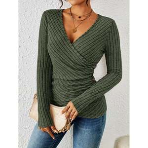 Ribbed Surplice Neck Sweater <b>Light</b> Purple Women's Knit Top - Product Image 2