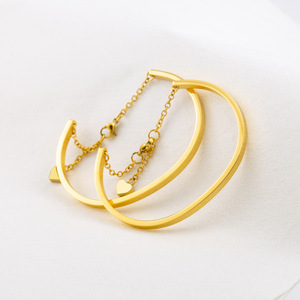 C Shaped <b>Bracelet</b> Stainless Steel 18K Gold Plated Heart Pendant Unisex <b>Couple</b> Jewelry Gift - Product Image 2