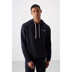 Conjunto deportivo azul marino para hombre, corte cómodo, sudadera con capucha y pantalones de algodón, conjunto completo - Product Image 3