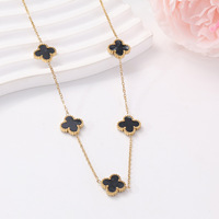 Collier pendentif fleur trèfle à quatre feuilles porte-bonheur pour femme, plaqué or 18 carats, en acier inoxydable, bijou tendance, cadeau