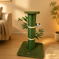 Griffoir pour chat en bambou de qualité supérieure avec poteau en corde de sisal, perchoir en peluche shaggy et feuilles décoratives pour chats d'intérieur