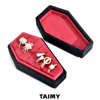 Nouvelle boîte à bagues portable en forme de cercueil d'Halloween, boîte à bijoux en velours, boîte de rangement multi-emplacements pour bagues, boîte cadeau gothique pour cosplay et fêtes, vente en gros