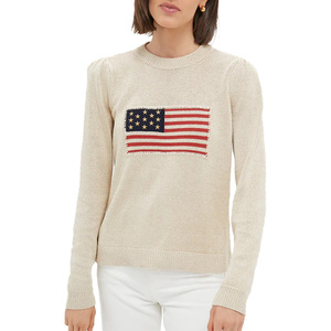 En gros personnalisé femmes <span class=keywords><strong>drapeau</strong></span> américain brodé tricots 100% coton <span class=keywords><strong>pull</strong></span> à col rond à la mode pour décontracté Boutique Looks - Product Image 1