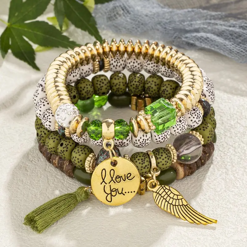 Commercio all'ingrosso 2023 gioielli da donna di vendita caldi Golden I LOVE YOU Charm impilabile Set di braccialetti Boho con perline multistrato