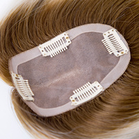 Rambut Asli Eropa Model Lurus 3x5 Mono Topper Tanpa Lem dengan Klip PU Bernapas Monofilamen Tersedia