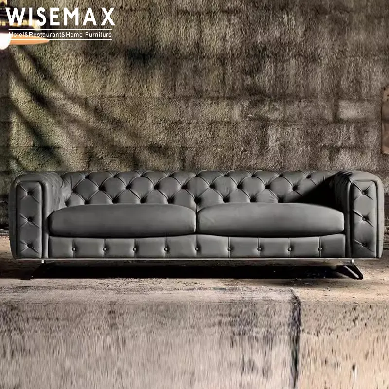 WISEMAX FURNITURE Italian luxury chesterfield sofa sectional durable PU leather for living room hotel lobby apartment hall