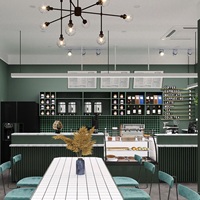 Comptoir de bar en bois sur mesure avec éclairage LED et étagères de rangement pour la décoration intérieure de café