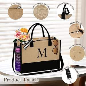 Bolsa de regalo de yute personalizada con letras bordadas de Amazon, de arpillera 3D, portátil, con asa, para <span class=keywords><strong>playa</strong></span> y compras, marca XYX, con cremallera - Product Image 6