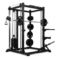 Machine Smith multifonctionnelle à quatre stations avec poulie à câble, fonction Landmine et fonction Dip, robuste pour salle de sport multifonctionnelle