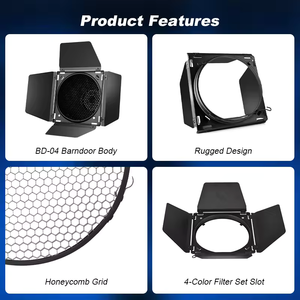 Réflecteur de studio photo KAZHI en métal, type porte de grange, grille nid d'abeille, avec 4 filtres gel de couleur, 18 cm/7 pouces, pour micro/<span class=keywords><strong>macro</strong></span> - Product Image 3