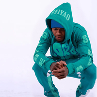 Ensemble de survêtement 2 pièces pour homme, sweat à capuche et pantalon évasé, avec logo personnalisé et impression en relief, style streetwear, fabrication OEM ODM