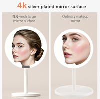 Miroir de Maquillage LED de Bureau 9,6 Pouces avec Contrôle Tactile, 3 Couleurs Dimmables, Rechargeable, HD, avec Éclairage pour Femmes et Salons