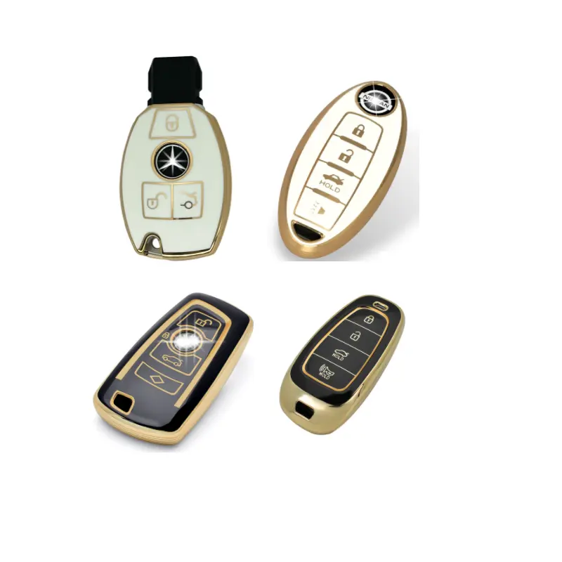 Hot selling TPU Fob key Cover for VW Toyota Chevrolet Honda Nissan Benz BMW car key case with gold line key pouch accessory