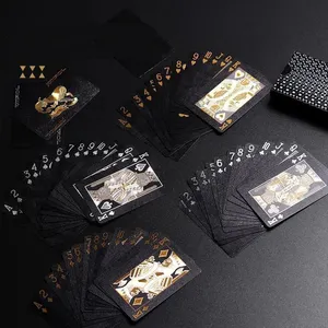 Wholesale Stock PVC Card Waterproof Poker Cards Black gold Silver foil Plated Plastic PVC Playing Card