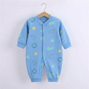Lindo pelele azul estampado para bebé, manga larga, cuello vuelto, cierre de botones, ropa de dormir de algodón suave para bebé, unisex, para primavera - Product Image 1