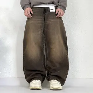Calça jeans super folgada para homens, skater de perna larga e grande com ajuste solto personalizado