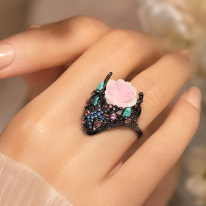 Anello Creativo Vintage con Motivo di Rose e Peonie Colorate, Anello a Forma di Lucertola - Product Image 2