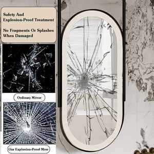 Miroir de salle de bain intelligent LED CF moderne, ovale, avec cadre métallique antirouille, suspendu, 3 couleurs de lumière, à intensité variable, tactile, anti-buée, pour salon, maison, hôtel - Product Image 4