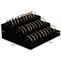 Présentoir de Luxe 24x26x9cm à 3 Niveaux en Velours et Bois pour Bijoux, Organisateur et Plateau de Rangement pour Bracelets, Joncs et Bagues