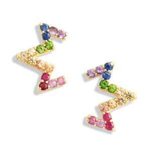 Оптовые серьги Gemnel: популярные, позолоченные, родиевые, с цирконами, на заказ, разноцветные, в форме короны, минималистичные, для женщин - Product Image 1