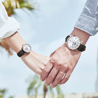 Montre mécanique automatique I&W pour couple, cadran blanc, chiffres romains, affichage de la phase de lune et de la date, noire, style professionnel, en promotion