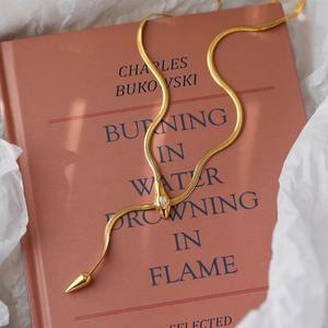 Collana a Catena a Osso di Serpente in Acciaio al Titanio Placcato Oro Stile Europeo Americano per Donne e Ragazze - Product Image 4