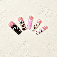 24 faux ongles à presser longs carrés Kawaii avec nœud 3D, perles et dentelle, avec gelée adhésive et lime à ongles, vente en gros et dropshipping