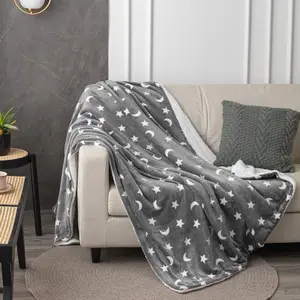 B22030 Großhandel Polyester Druck Sterne Sherpa Wolle Decke Tröster für Wohnzimmer